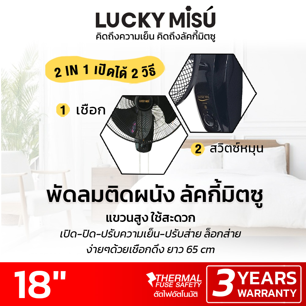 พัดลมติดผนัง 18 นิ้ว LUCKY MISU LM222 สีขาว ปรับก้มเงยได้ 8 ระดับ_1